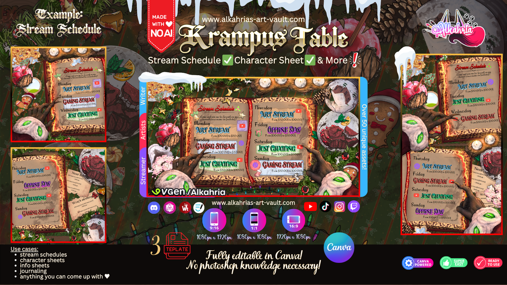 TABLE of KRAMPUS –  Cozy was yesterday - Krampus it is! [40+ Assets in 3 Canva Templates]