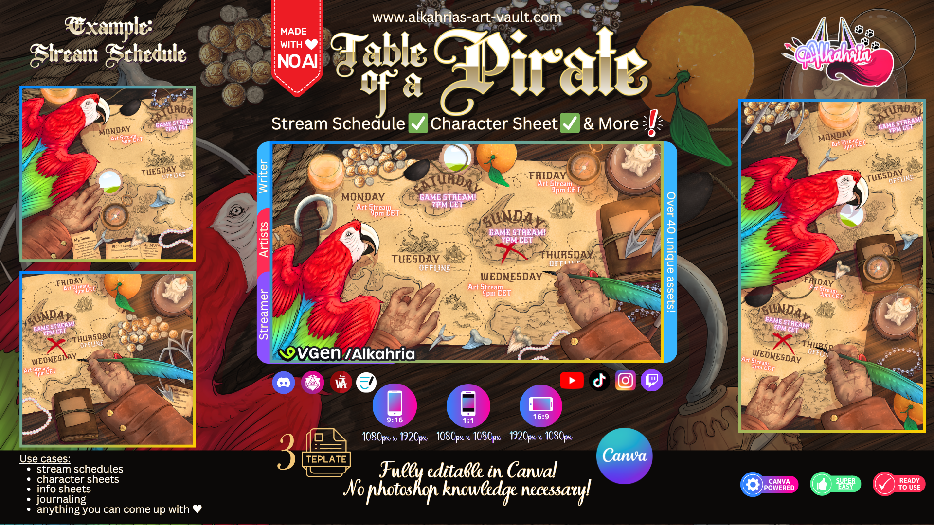 TABLE of a PIRATE - adventurous pirate & companion Art Asset Pack [40+ Assets in 3 Canva Templates]