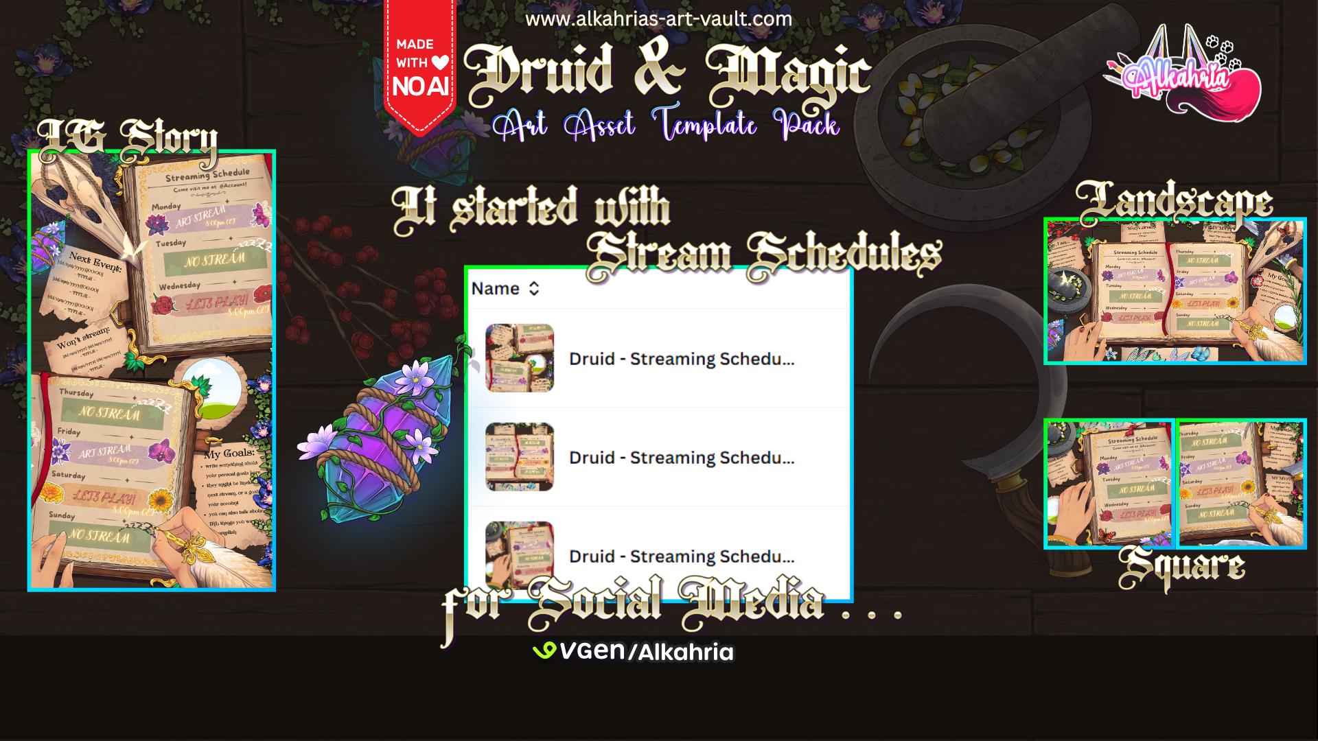 TABLE of a DRUID - nature coded, fantasy infused Art Asset Pack [40+ Assets in 3 Canva Templates]