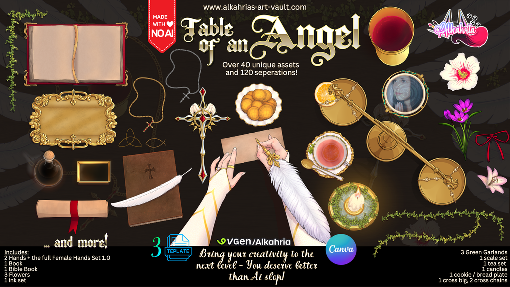 TABLE of an ANGEL - inspired by christianity, infused with fantasy - Art Asset Pack [40+ Assets in 3 Canva Templates] (Kopie)