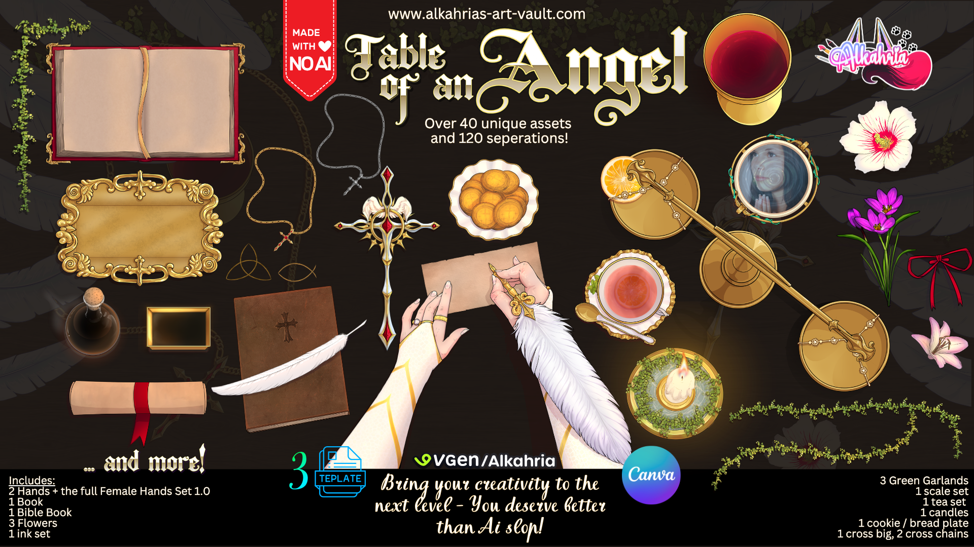 TABLE of an ANGEL - inspired by christianity, infused with fantasy - Art Asset Pack [40+ Assets in 3 Canva Templates] (Kopie)