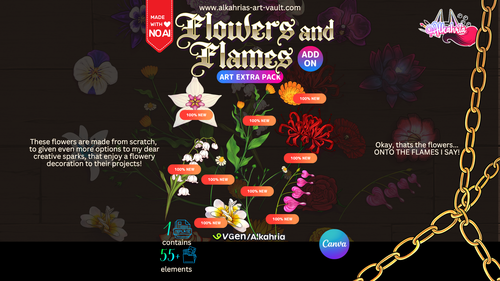 Flowers and Flames - Soft light and colourful flowers for your creative project - Art Asset ADD-ON [25+ Assets in 1 Canva Template]