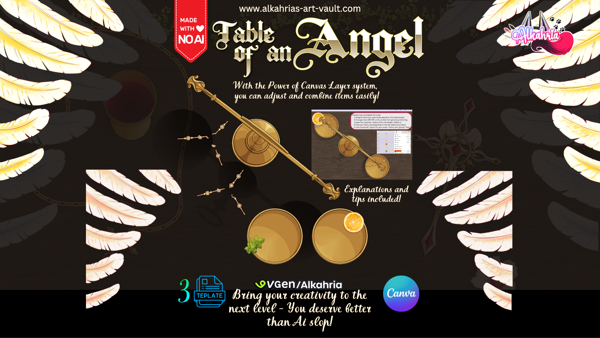 TABLE of an ANGEL - inspired by christianity, infused with fantasy - Art Asset Pack [40+ Assets in 3 Canva Templates] (Kopie)
