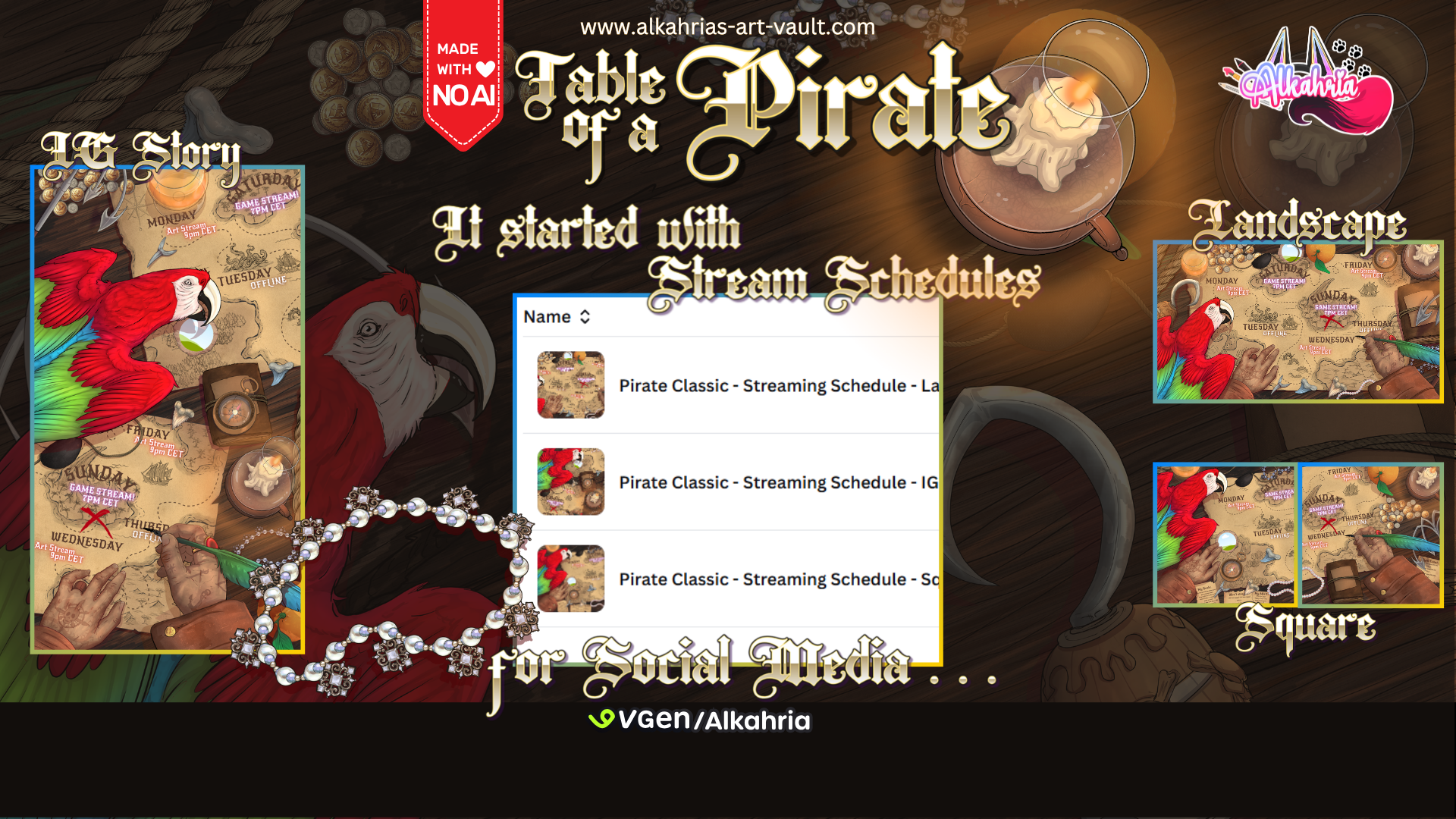 TABLE of a PIRATE - adventurous pirate & companion Art Asset Pack [40+ Assets in 3 Canva Templates]