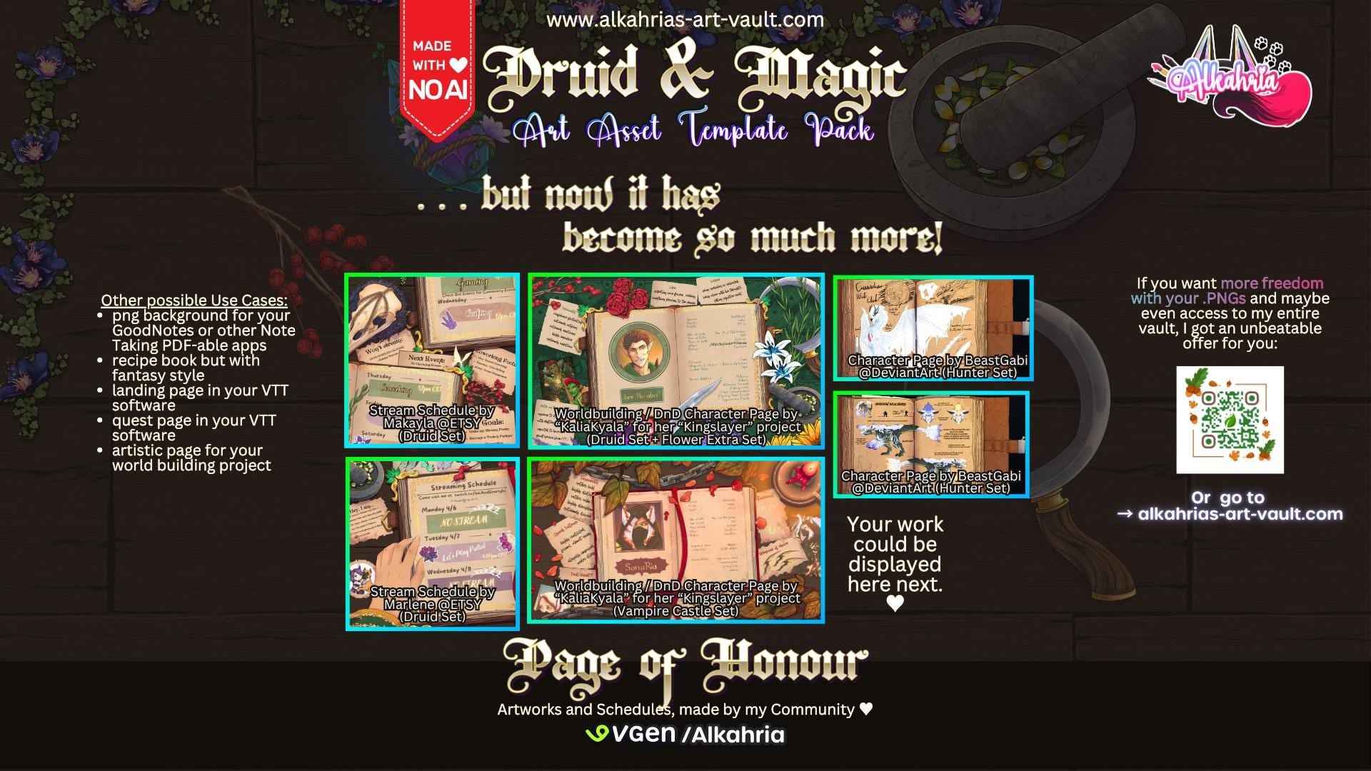 TABLE of a DRUID - nature coded, fantasy infused Art Asset Pack [40+ Assets in 3 Canva Templates]