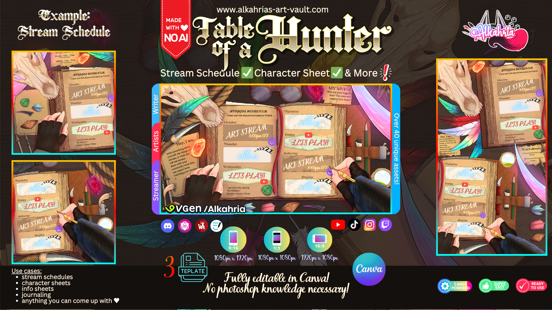 TABLE of a HUNTER – Monster Hunter X The Witcher Aesthetic [40+ Assets in 3 Canva Templates]