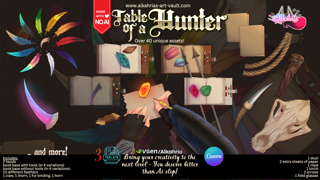 TABLE of a HUNTER – Monster Hunter X The Witcher Aesthetic [40+ Assets in 3 Canva Templates]