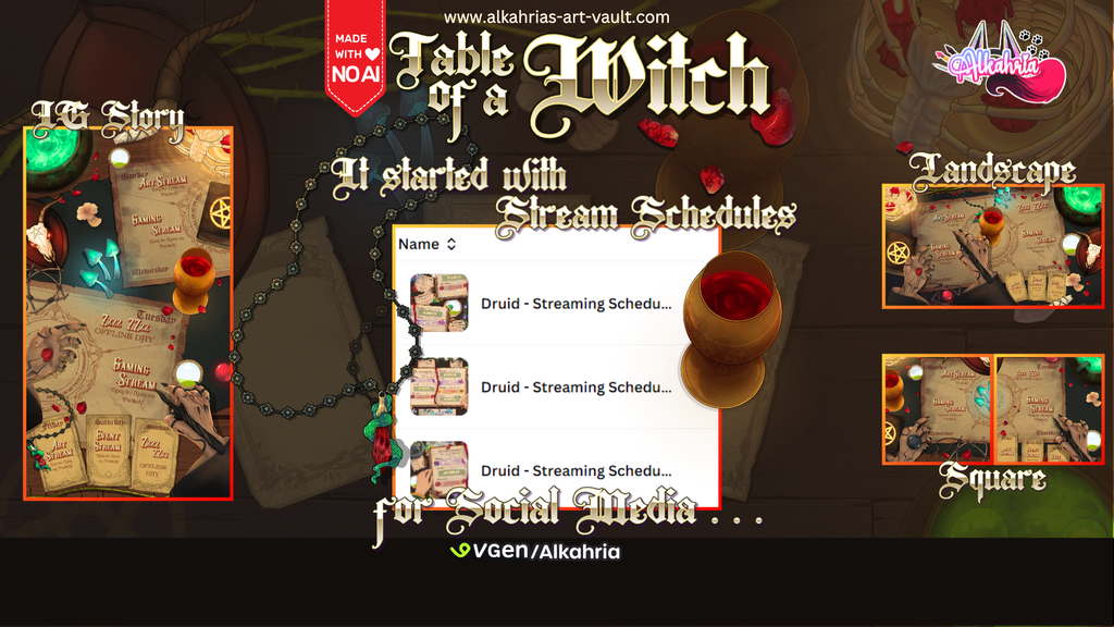 TABLE of a WITCH - moody, dark & shamanistic Art Asset Pack [40+ Assets in 3 Canva Templates]