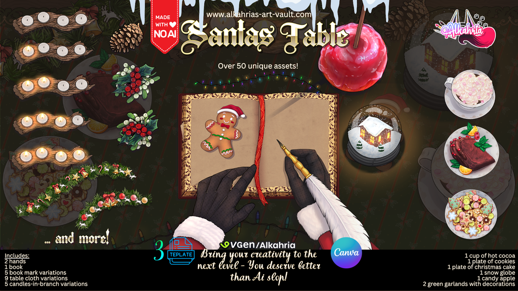 TABLE of SANTA - Cookies, Candles and Cozy Atmosphere Art Asset Pack [40+ Assets in 3 Canva Templates]