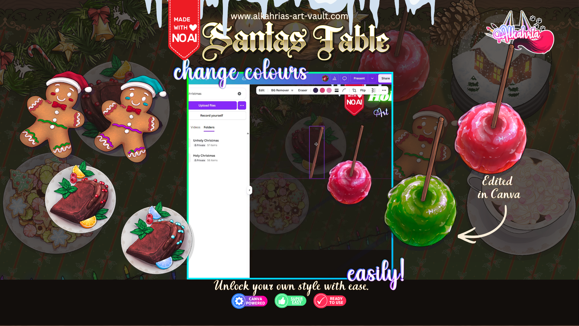 TABLE of SANTA - Cookies, Candles and Cozy Atmosphere Art Asset Pack [40+ Assets in 3 Canva Templates]