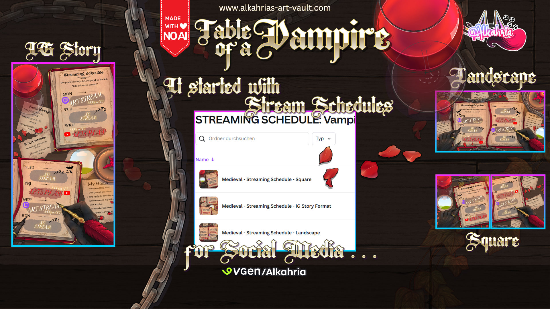 TABLE of a VAMPIRE - dark, romantic vampire Art Asset Pack [40+ Assets in 3 Canva Templates]
