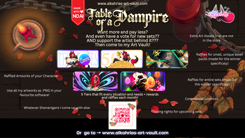 TABLE of a VAMPIRE - dark, romantic vampire Art Asset Pack [40+ Assets in 3 Canva Templates]