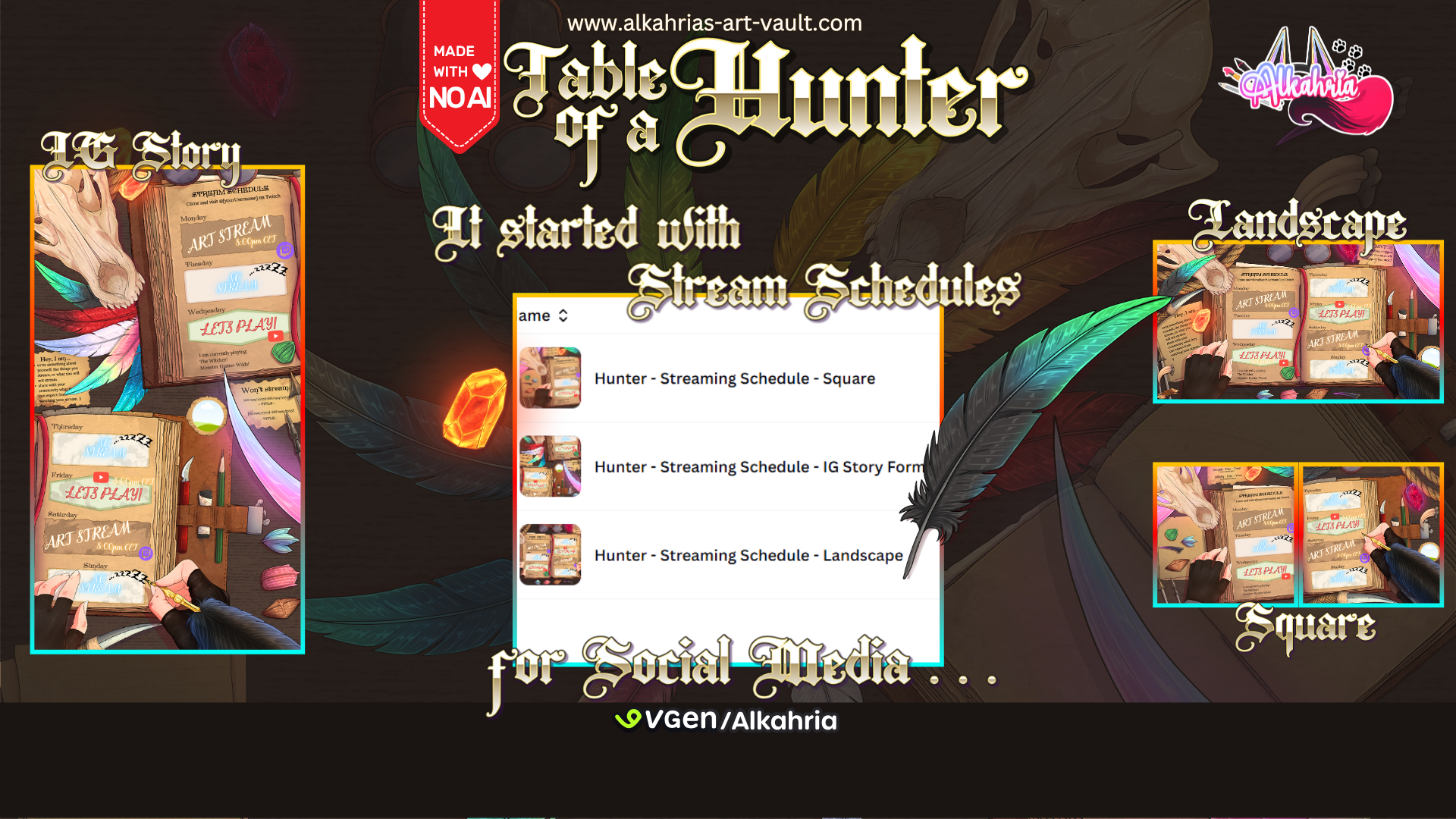 TABLE of a HUNTER – Monster Hunter X The Witcher Aesthetic [40+ Assets in 3 Canva Templates]