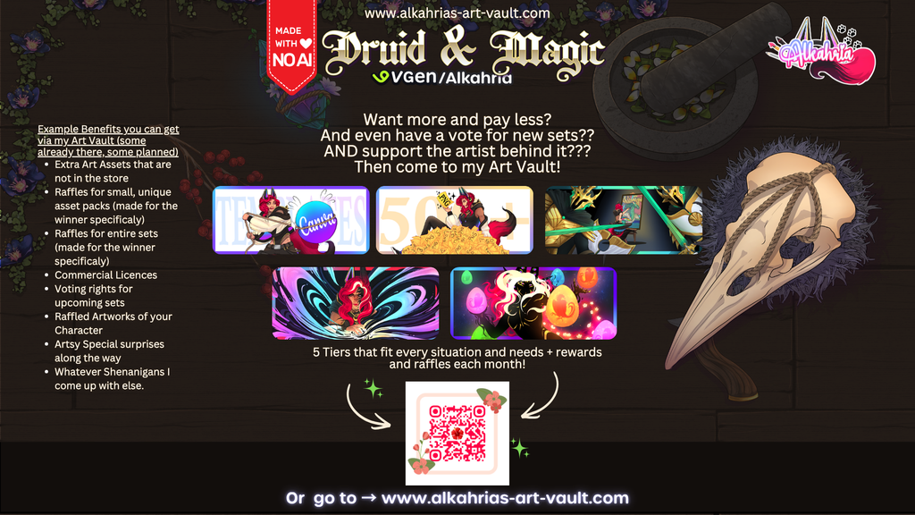 TABLE of a DRUID - nature coded, fantasy infused Art Asset Pack [40+ Assets in 3 Canva Templates]