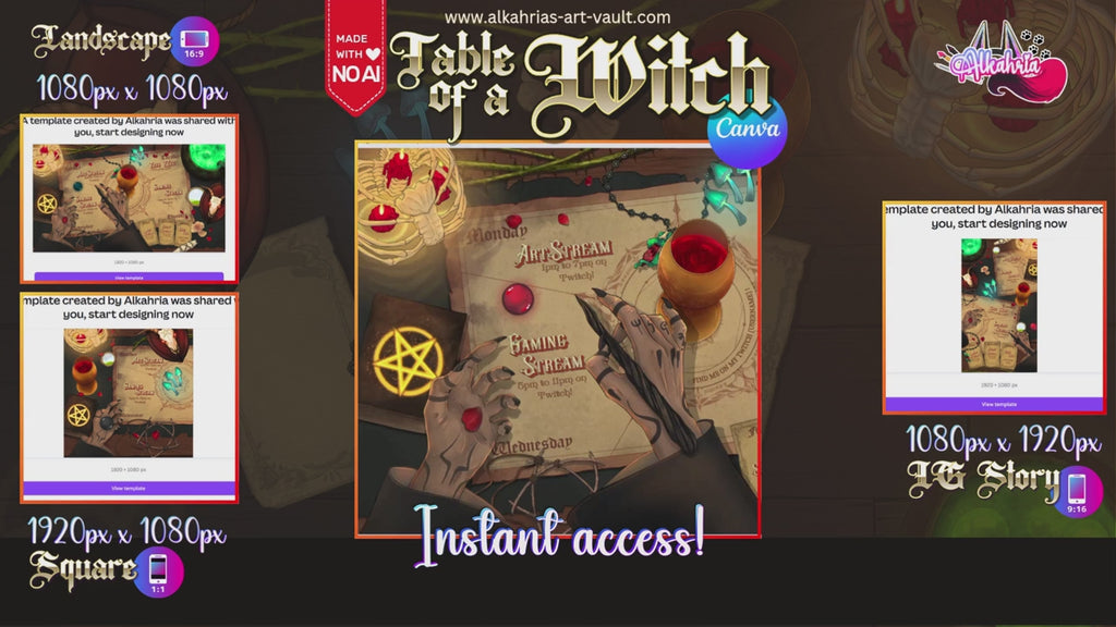 TABLE of a WITCH - moody, dark & shamanistic Art Asset Pack [40+ Assets in 3 Canva Templates]