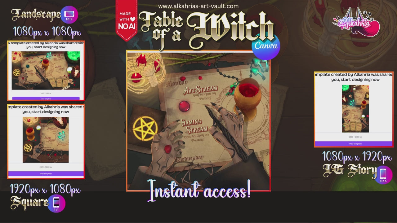 TABLE of a WITCH - moody, dark & shamanistic Art Asset Pack [40+ Assets in 3 Canva Templates]
