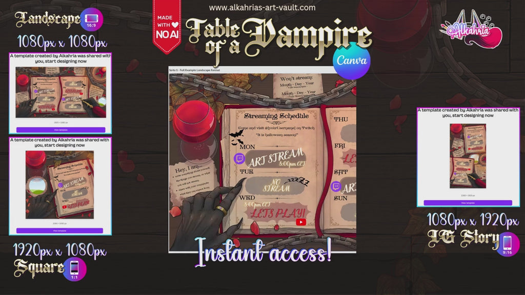 TABLE of a VAMPIRE - dark, romantic vampire Art Asset Pack [40+ Assets in 3 Canva Templates]