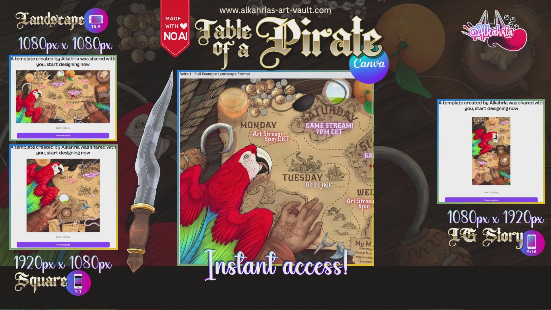 TABLE of a PIRATE - adventurous pirate & companion Art Asset Pack [40+ Assets in 3 Canva Templates]