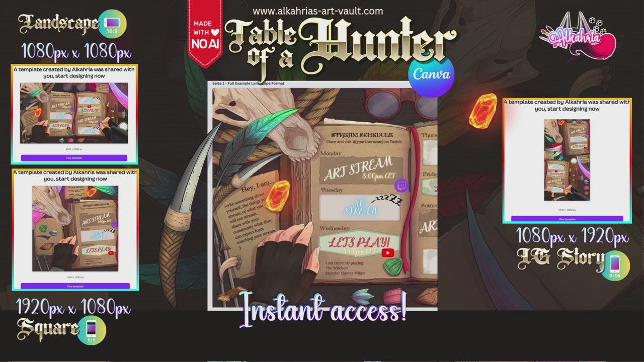 TABLE of a HUNTER – Monster Hunter X The Witcher Aesthetic [40+ Assets in 3 Canva Templates]